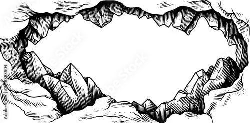 Hand drawn geode crystal frame with irregular black and white design for creative projects