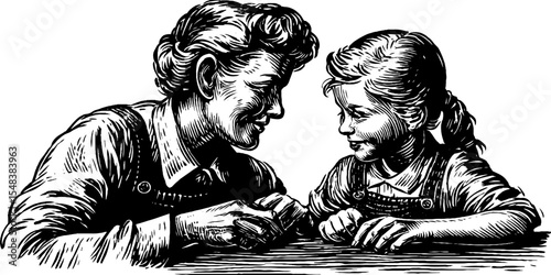 Grandparent teaching grandchild to knit - nostalgic family scene