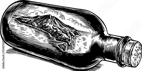 Engraved madeira wine bottle with island map design for vintage decor