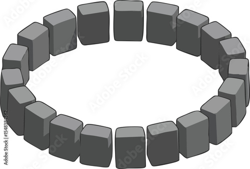 3D circular arrangement of gray cubic blocks with shadowed perspective vector illustration 