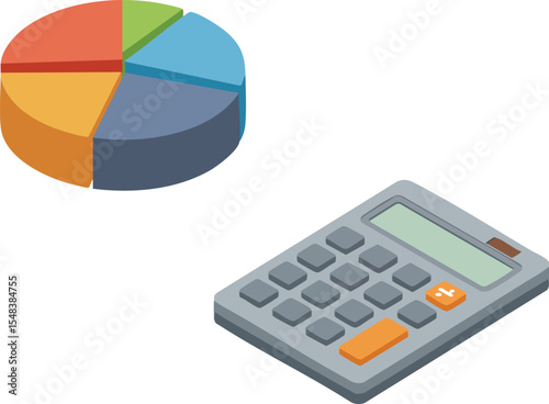 Calculator with colorful pie chart for data analysis and financial calculations vector illustration 