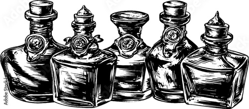 Vintage bourbon bottle collection with wax seal for retro design