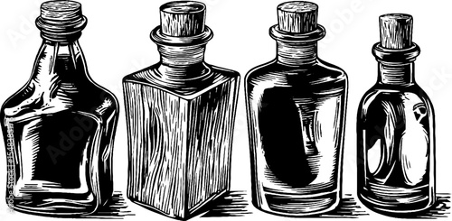 Vintage bourbon bottles with wax seal sketch for design
