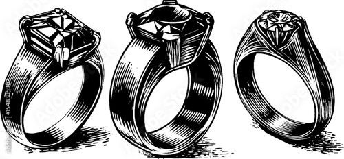Elegant solitaire gemstone rings black and white design for jewelry lovers