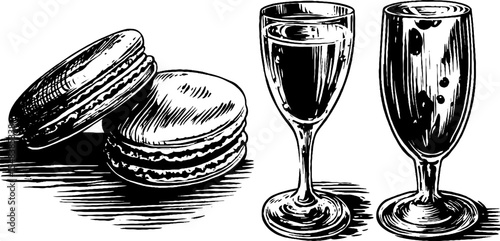 Elegant celebration with sparkling rosé and strawberry macarons for special occasions