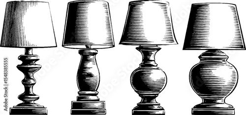 Art deco table lamp set with stepped base design for interior decoration and vintage style