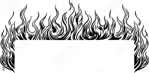 Decorative torch flame border in black and white for creative design projects