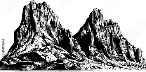 Volcanic basalt core sample black and white illustration for science and geology