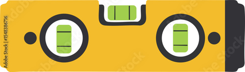 Spirit level tool for construction and carpentry with yellow body and green liquid vials vector illustration 