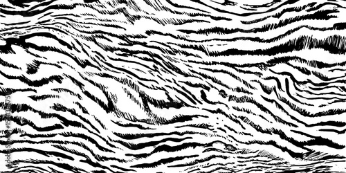 Seamless black and white tiger stripe wave design for decorative patterns