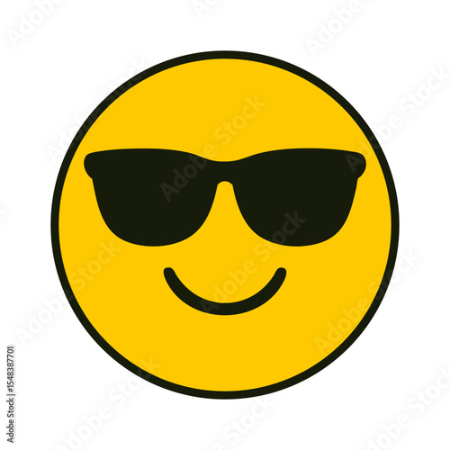 Cool yellow emoji face wearing black sunglasses with a confident smile, symbolizing confidence, chill vibes, and a relaxed attitude.

