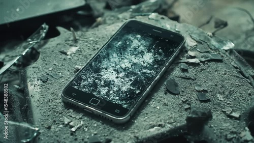 Damaged smartphone, close-up of broken mobile phone after accident