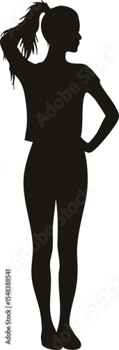 Woman silhouette standing with hand on hip and ponytail vector illustration for lifestyle and fashion design 