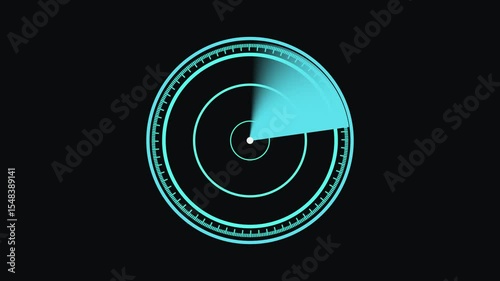 Radar screen animation on black background. Signal transmitted sonar radar. Radar point to detect enemy position. Radar animation cyan color on black ...