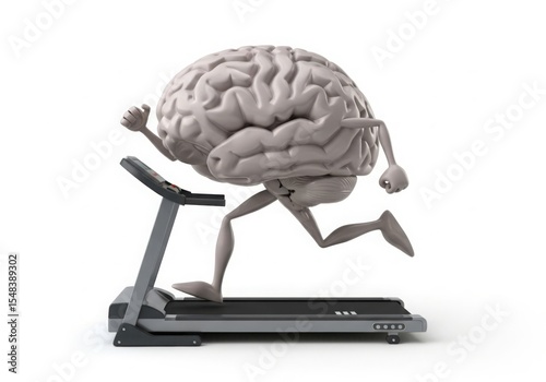 Brain running on treadmill isolated on transparent background