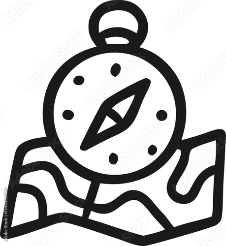 Navigation Compass on Folded Map Outline Icon
