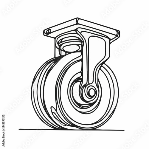 Line drawing of a swivel caster wheel on a plain background  