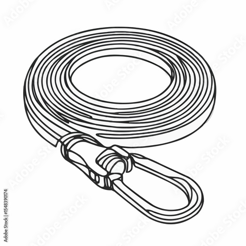 Dog leash in minimalist outline style on white background  