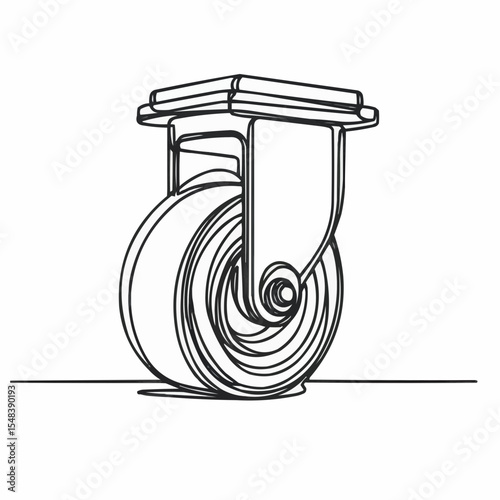 Line drawing of a swivel caster wheel on a flat surface  