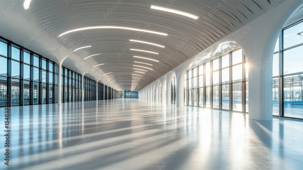 Fototapeta premium A bright, spacious interior of a modern architectural space emphasizes sleek design and aesthetic appeal, illustrating the beauty of contemporary structures.