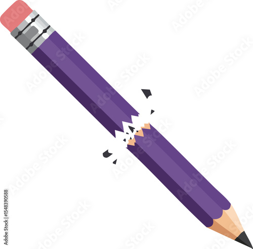 Purple pencil broken in half with eraser and sharp tip isolated on white background vector illustration 