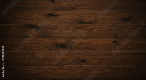 A close up of dark brown wooden planks arranged horizontally with visible wood grain and knots details