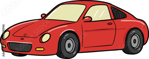 Red sports car vector illustration with sleek design and two-door coupe style for automotive themes and speed concepts 