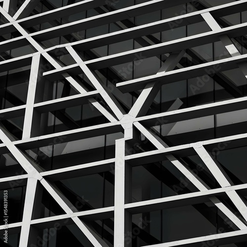Abstract Black and White Geometric Pattern of Modern Building Structure with Shadows