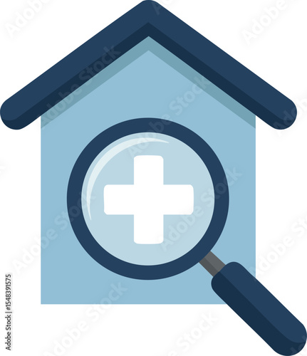 House healthcare medical inspection concept with magnifying glass and cross symbol in blue tones vector illustration 