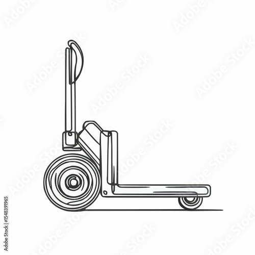 Hand truck side view illustration in minimalist black outline style  