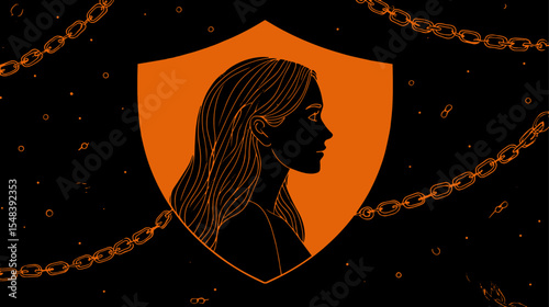 Vector of woman inside orange protective shield for Elimination of Violence Against Women campaign