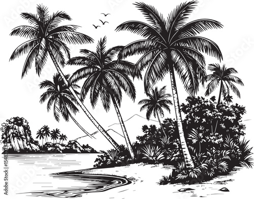Tropical Island Seascape Engraving