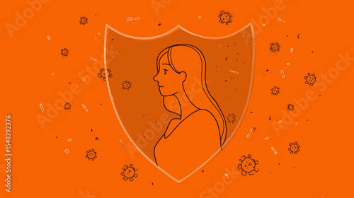Vector of woman inside orange protective shield for Elimination of Violence Against Women campaign