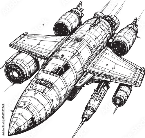 Advanced Fighter Jet in Flight Sketch