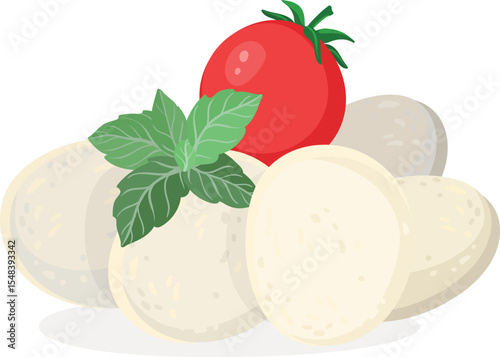 Caprese salad, cartoon vector illustration. Tomatoes, basil and mozzarella. Vector illusytation