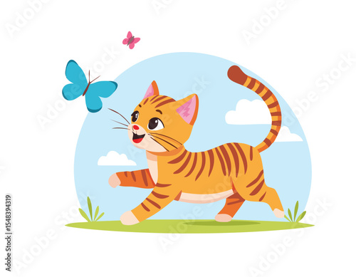 Playful Kitten Chasing Butterflies