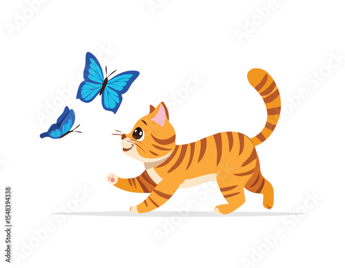 Playful Kitten Chasing Butterflies