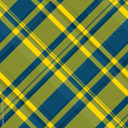 Unique fabric vector textile, royal check texture background. Striped pattern seamless plaid tartan in cyan and gold colors.