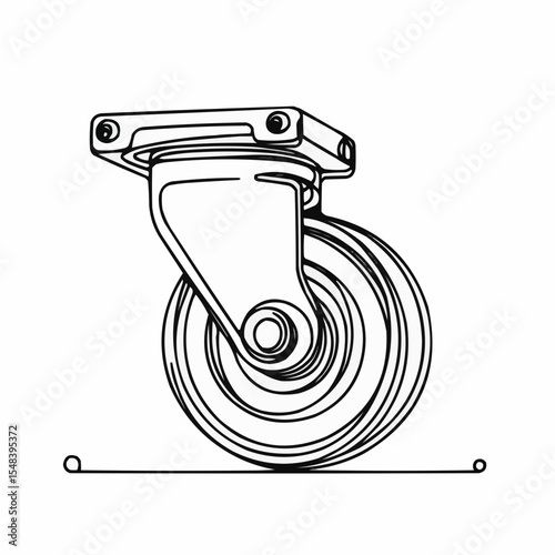 Caster wheel in minimalist line art style on white background  
