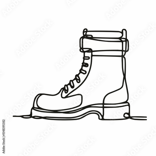 Single line drawing of a hiking boot in minimalist style  