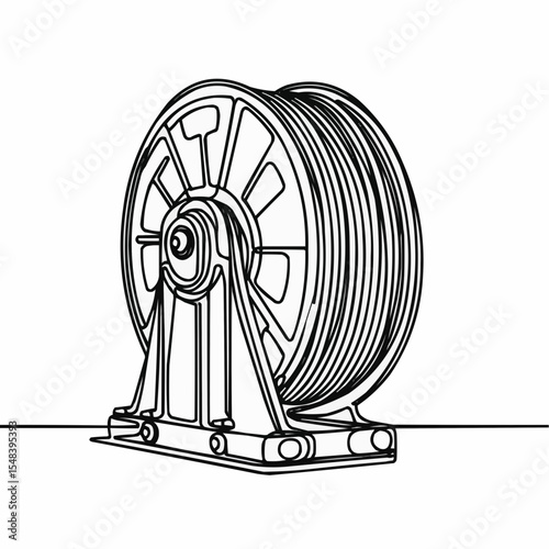 Industrial pulley system in outline drawing style on a plain background  
