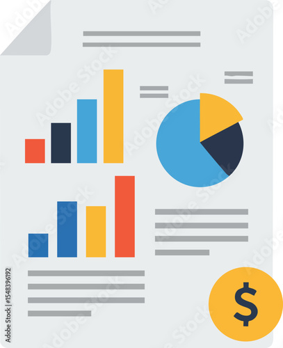 Financial report with colorful bar charts and pie chart infographic vector illustration for business and accounting purposes 