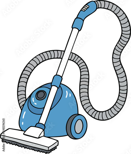 Blue and grey vacuum cleaner household cleaning equipment vector illustration for home maintenance and cleaning tasks 