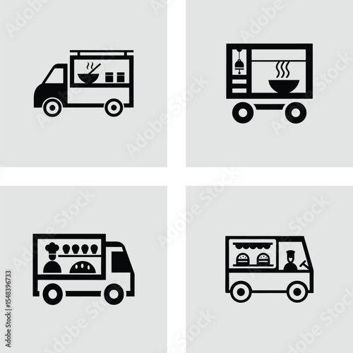 Food Truck Icons Diverse Designs for Mobile Cuisine Businesses