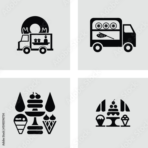 Food Truck Icons Dessert & Sweet Treats Mobile Vendor Graphics