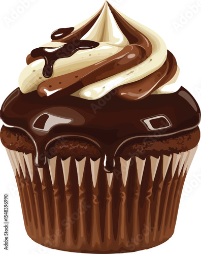 Decadent Chocolate Cupcake Temptation A Sweet Treat Featuring Swirled Frosting and Rich Chocolate Glaze Dripping Down the Side
