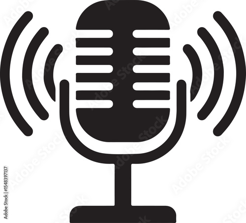Retro Microphone Broadcasting Sound Waves Creates a Classic Audio Recording Experience for Podcasts and Live Streaming Content Creation with a Vintage Design
