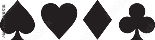 Four Playing Card Suits Symbolizing a Deck of Cards and the Game of Chance with Simple Black Silhouettes