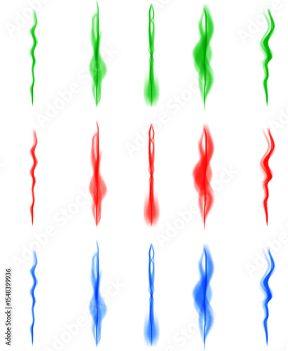 Colorful abstract design featuring wavy patterns in red, green, and blue against a white background