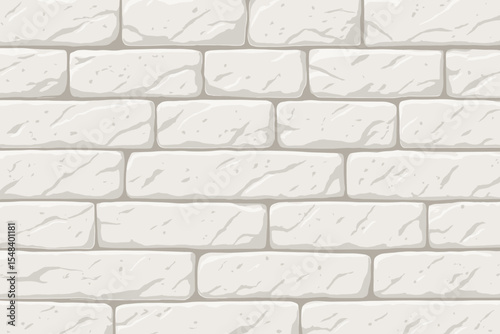 White brick wall seamless pattern. Vector cartoon illustration of a textured stone background. Modern interior design backdrop. Abstract architectural wallpaper with grey grout.